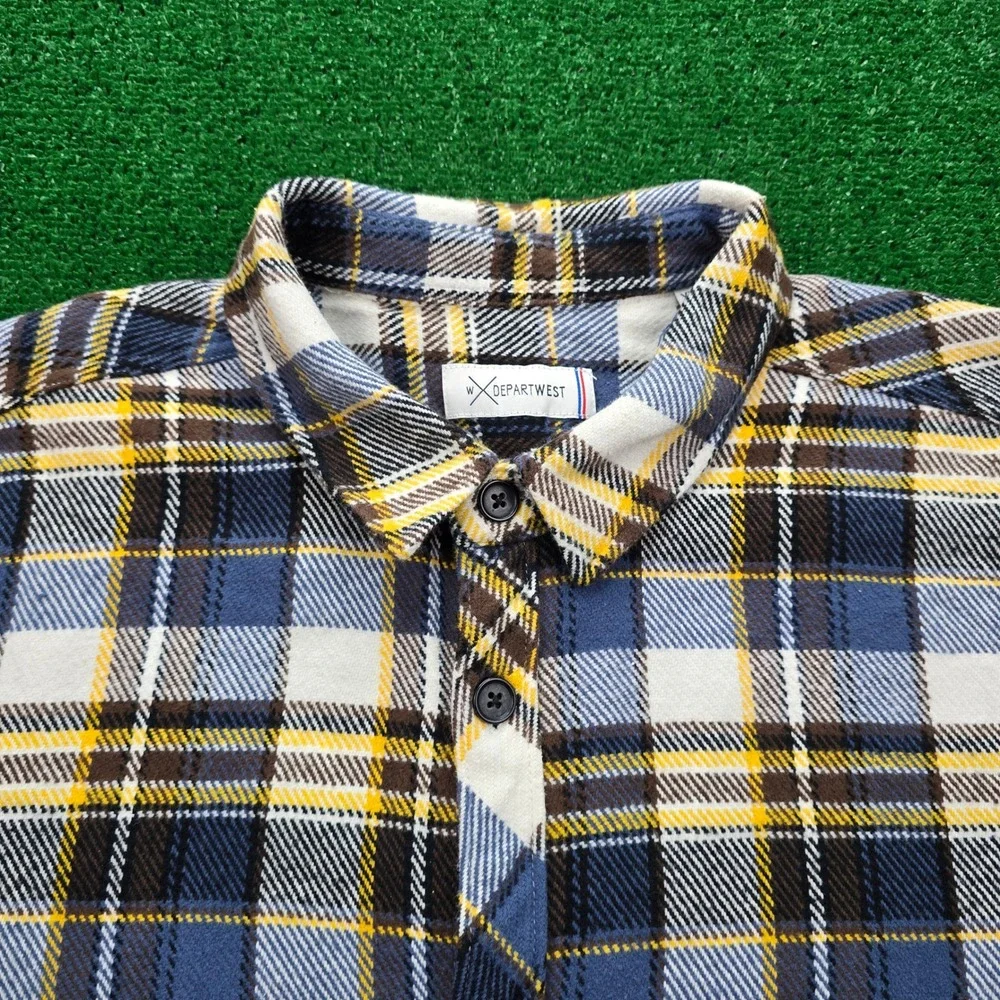Depart West Flannel Shirt Mens 2XL Blue Plaid Button‎ Up Long Sleeve Outdoors